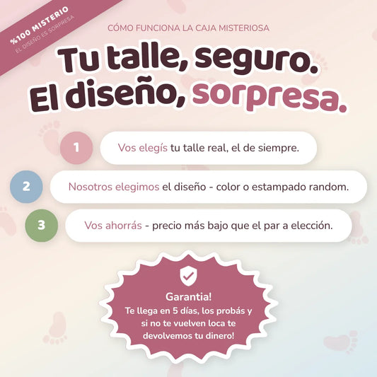 Caja Misteriosa - Tu Talle Seguro, El Diseño Es Sorpresa - Zapamedias Ergonómicas Barefoot Para Bebés