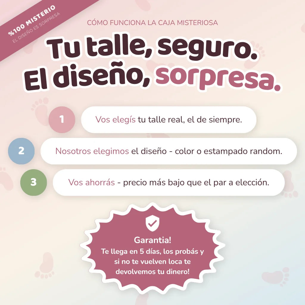 Caja Misteriosa - Tu Talle Seguro, El Diseño Es Sorpresa - Zapamedias Ergonómicas Barefoot Para Bebés